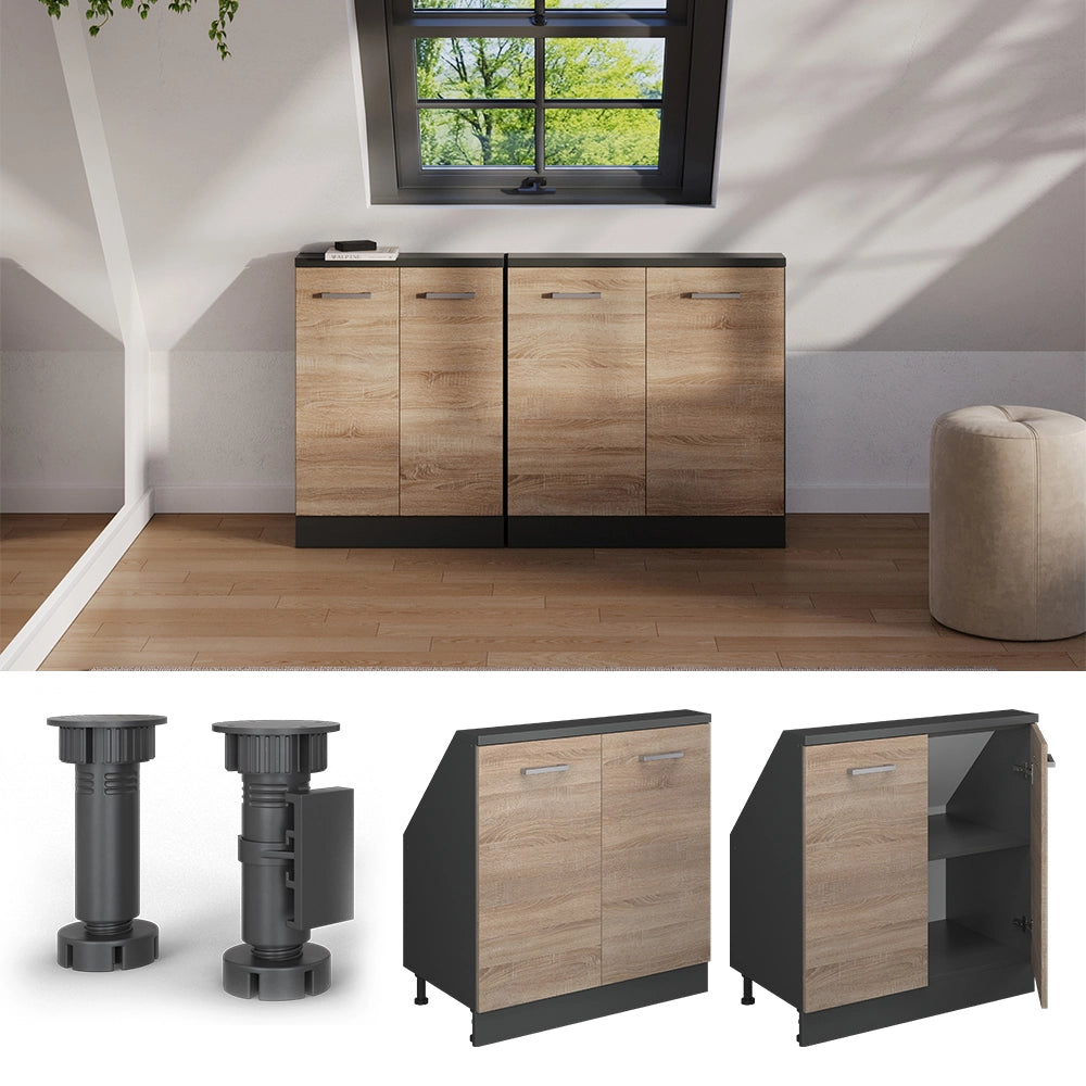 Mobile cucina sottotetto R-Line Sonoma/Antracite 80 cm con 2 porte Vicco