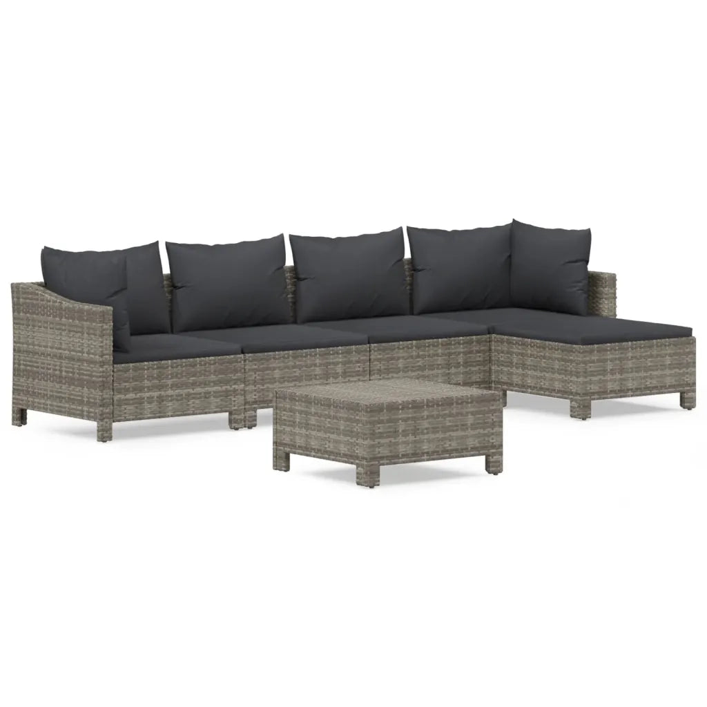 Set Divani da Giardino 6 pz con Cuscini in Polyrattan Grigiocod mxl 100638