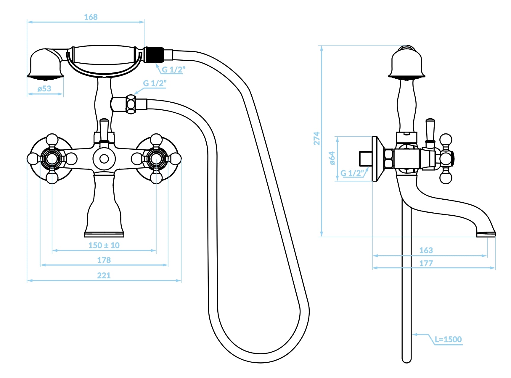 Rubinetto vasca bronzato vintage completo