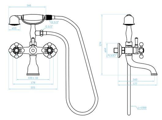 Rubinetto vasca bronzato vintage completo