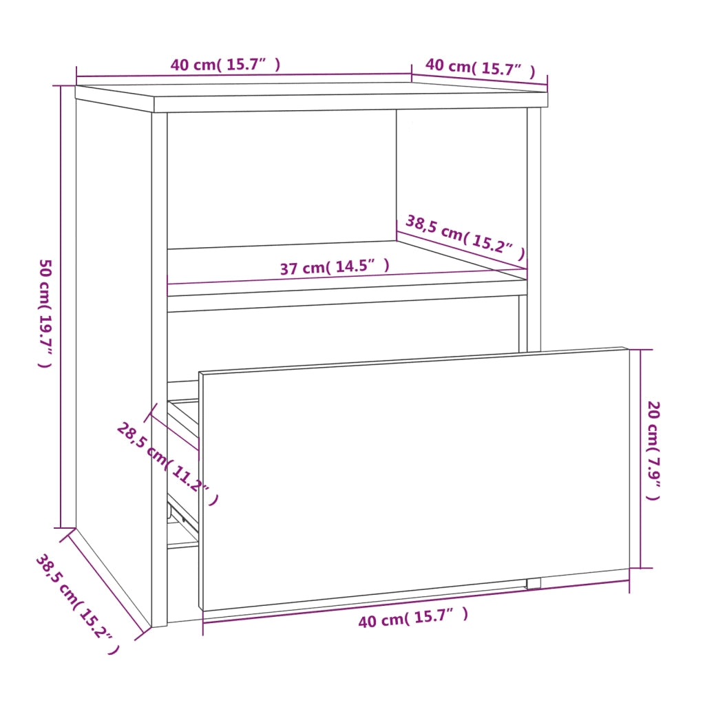 Comodini 2 pz Rovere Fumo 40x40x50 cm in Legno Multistrato 815817