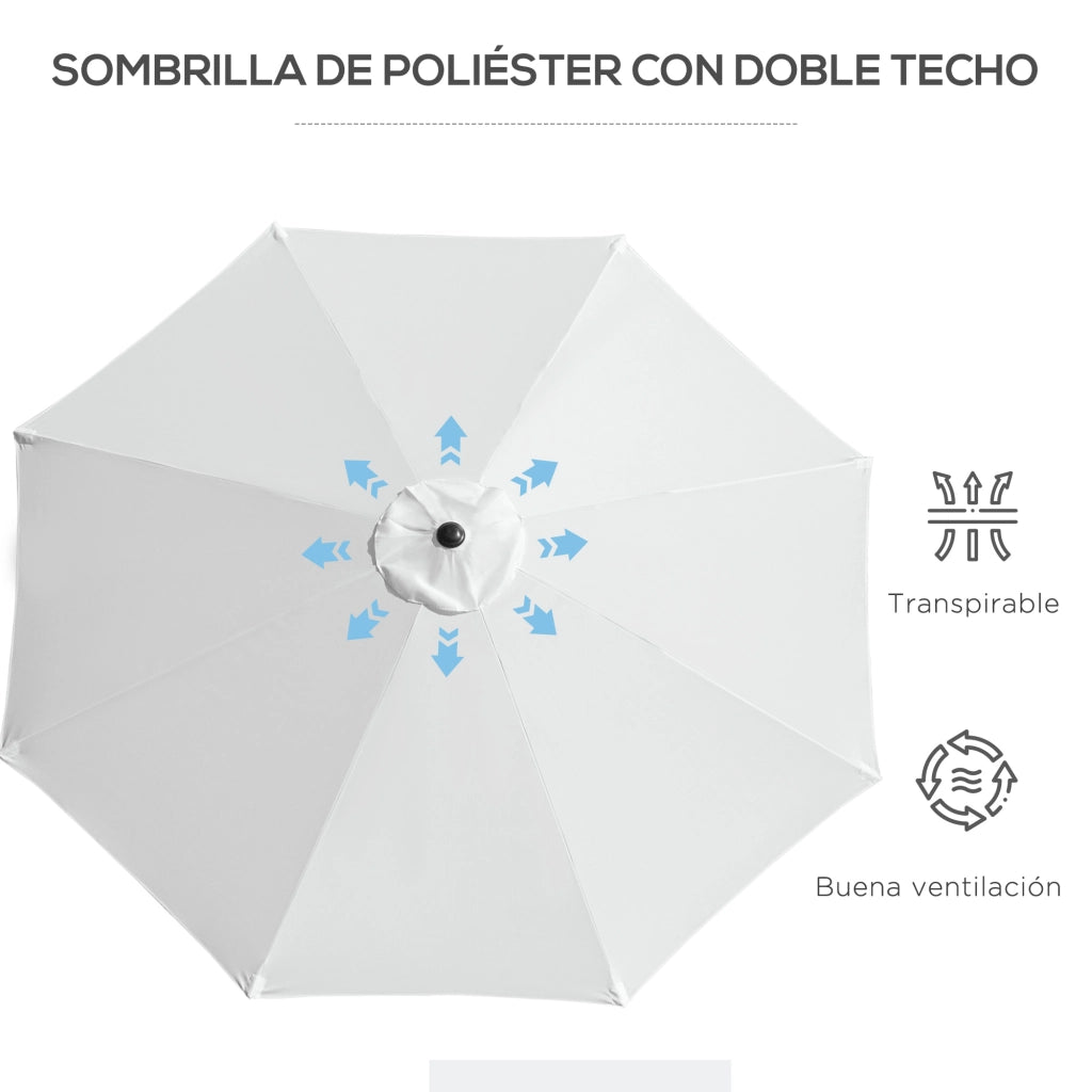Ombrellone da giardino con manovella e inclinazione ¨C zephmum ¨C bianco ?295x250 cm
