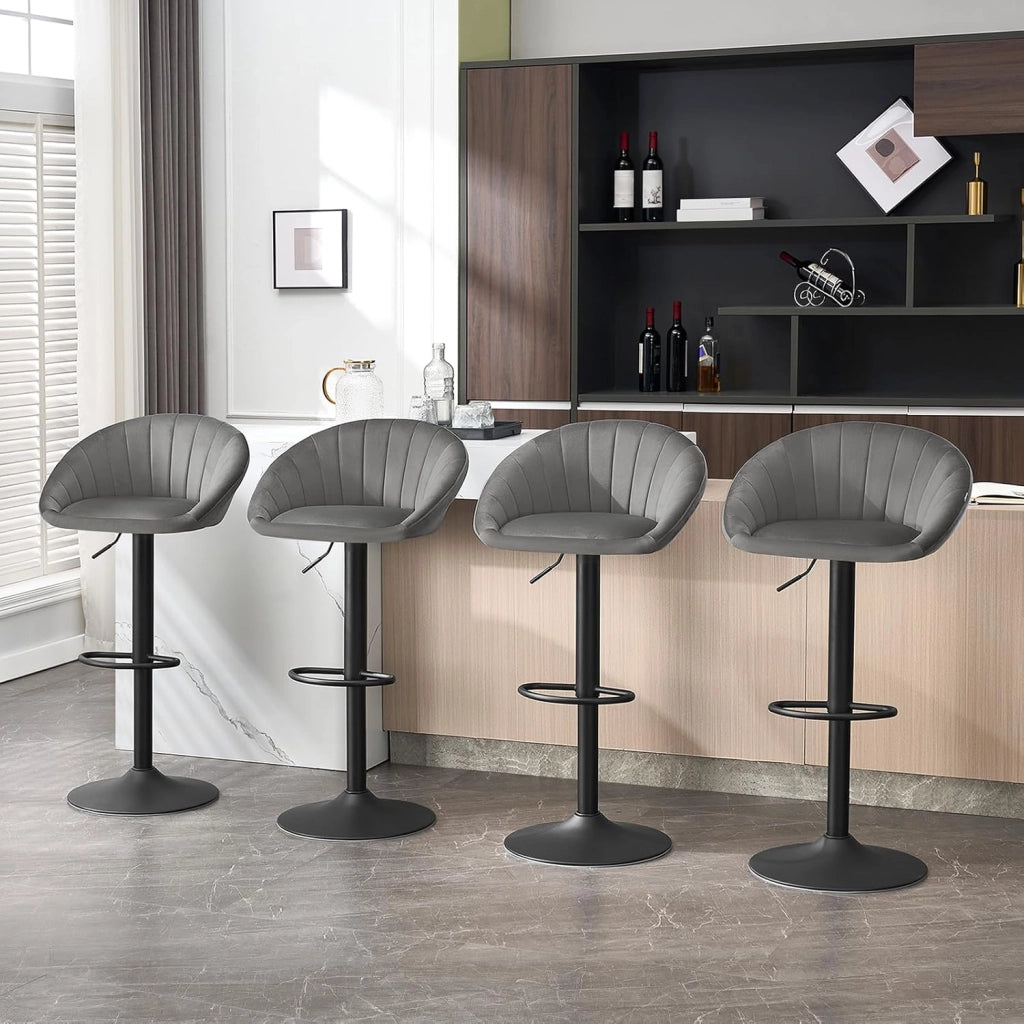 Sgabelli da Cucina Set di 2, Sgabelli da Bar Girevoli Altezza Regolabile con Schienale e Poggiapiedi, Velluto