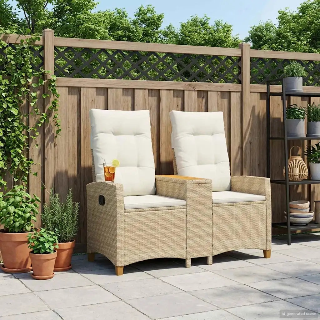 Panchina reclinabile con tavolo Beige e Bianco Crema polyrattan