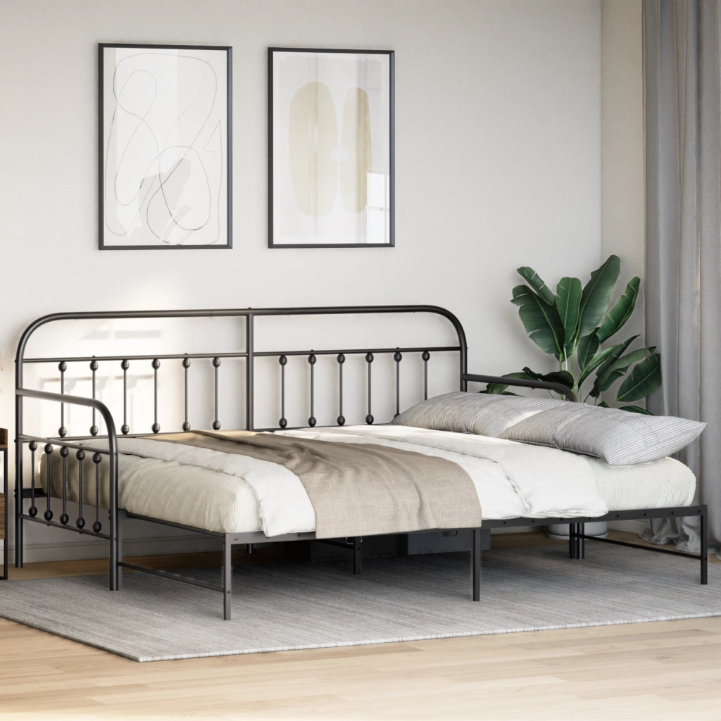 Struttura letto giorno  con letto estraibile, nera, 107x203 cm, in acciaio
