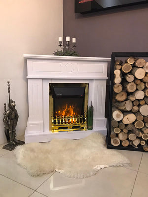 Camino Elettrico da Pavimento 97,8x104,8x30 cm Effetto Fiamma 2000W Ambassador & Galileo Gold Bianco