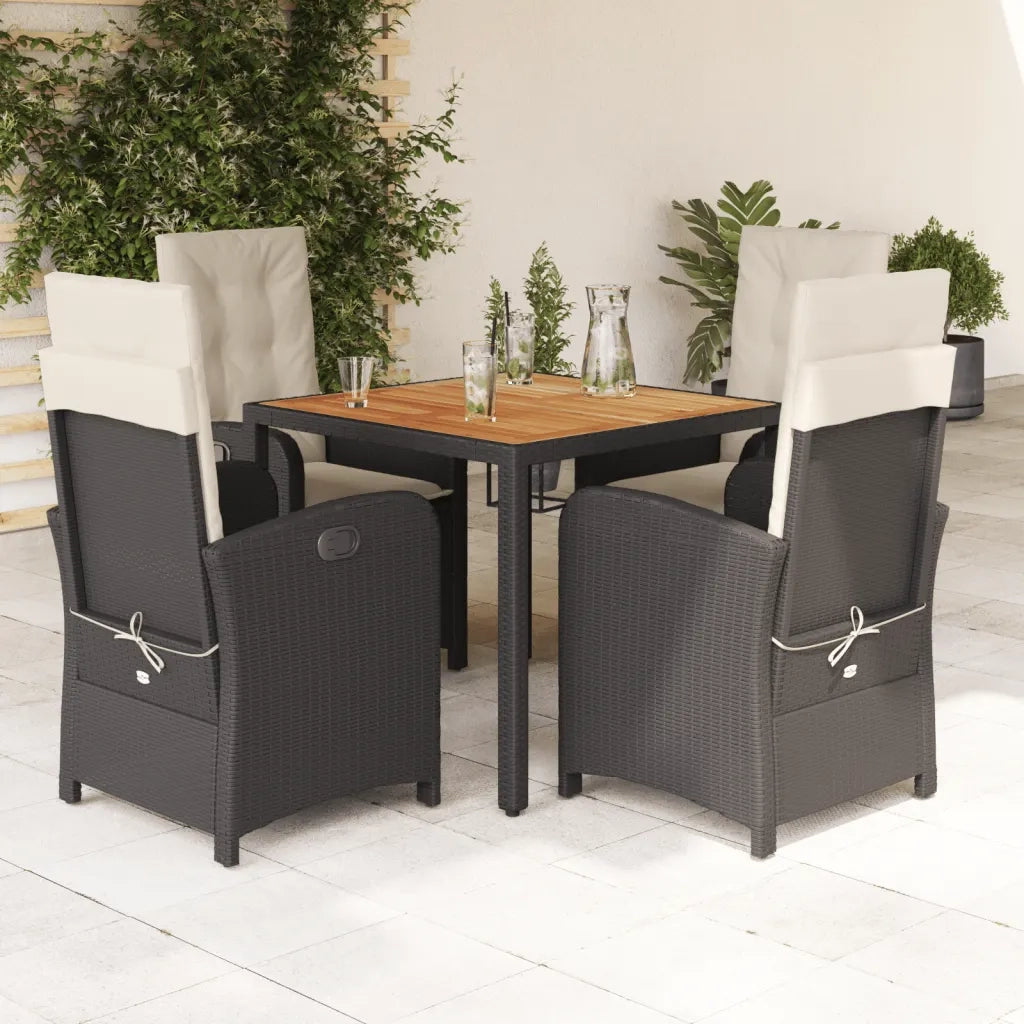 Set da Pranzo da Giardino 5 pz Nero con Cuscini in Polyrattan 3212223