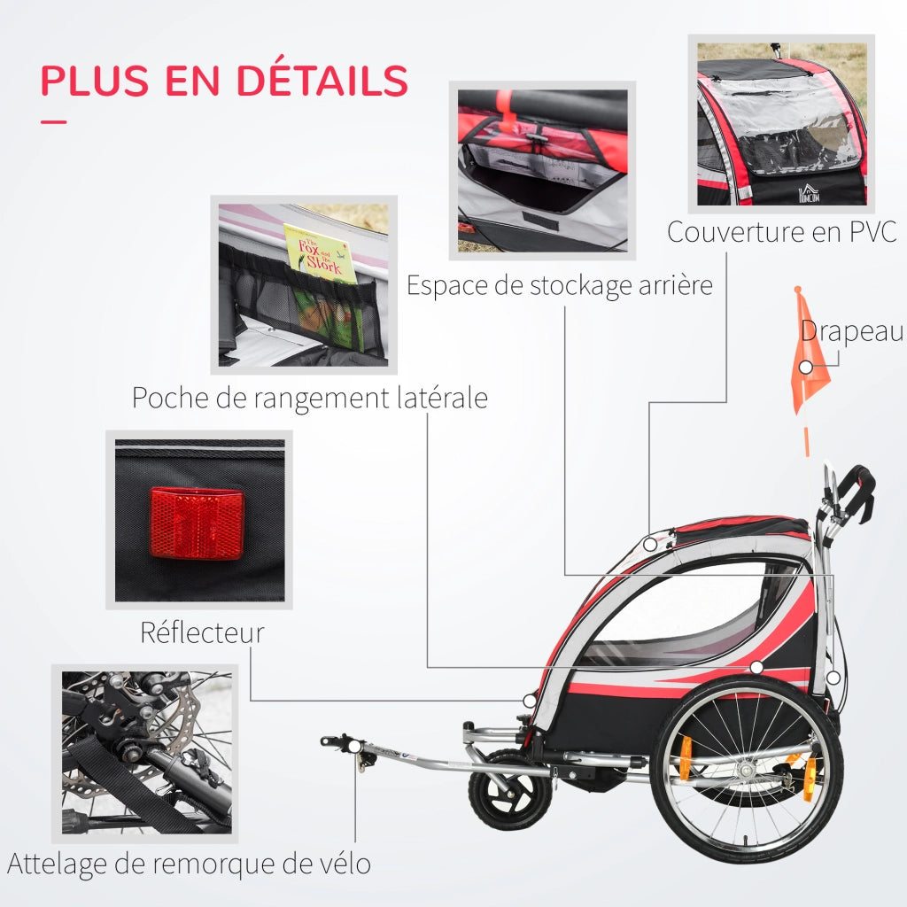 Rimorchio bici per bambini 2 in 1 convertibile in passeggino jogger ¨C Xylo ¨C capacit¨¤ 26,4 kg, rosso