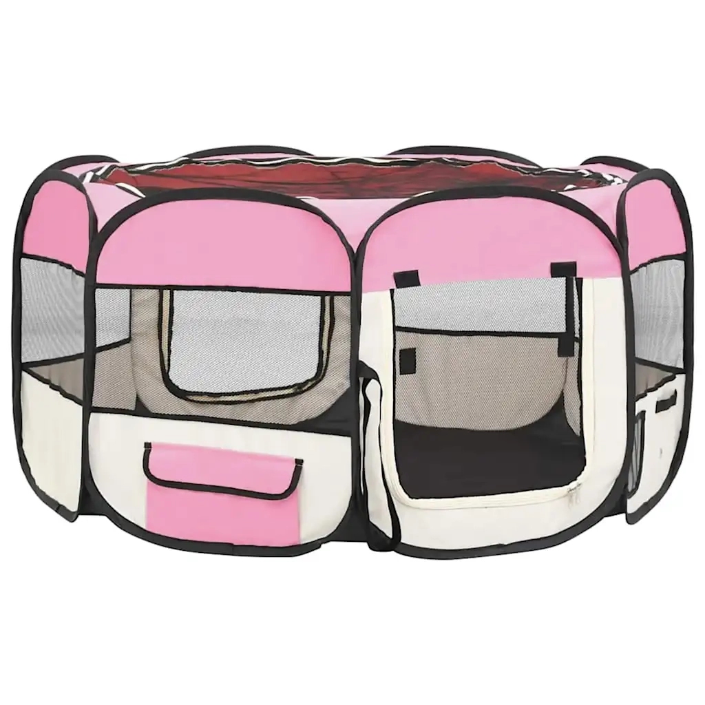 Box per Cani Pieghevole con Borsa Trasporto Rosa 125x125x61 cm 171011
