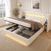 Letto contenitore 180x200 cm in velluto beige con LED e USB