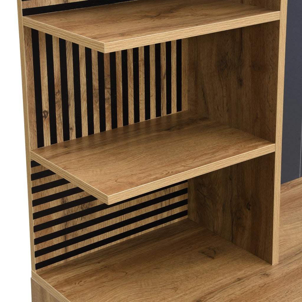 Mobile ingresso con ripiani regolabili e ganci; 4 vani laterali - per ingresso - in truciolare - 100×40×190.5 cm - naturale