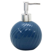 Trade Shop - Dispenser Porta Sapone Liquido Sferico In Ceramica Rigata Blu Arredo Bagno 79954 -