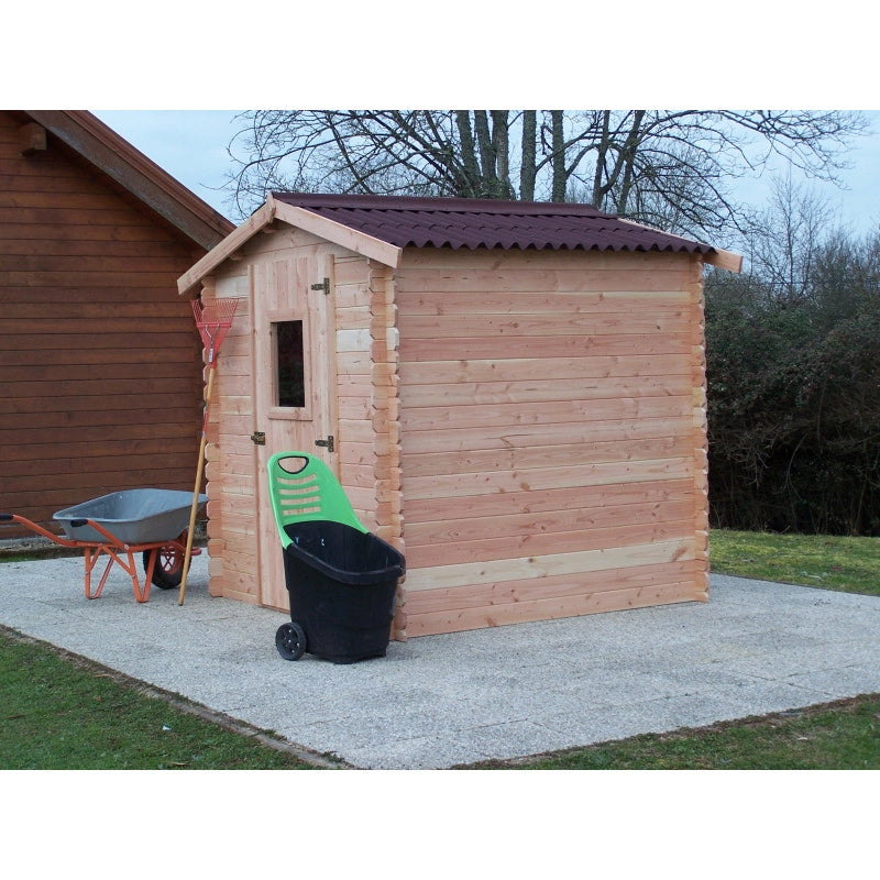 Casetta da giardino in legno massello, pareti 28 mm – 200x200 cm – tetto bitumato e porta finestrata – DU2020.02N Foresta
