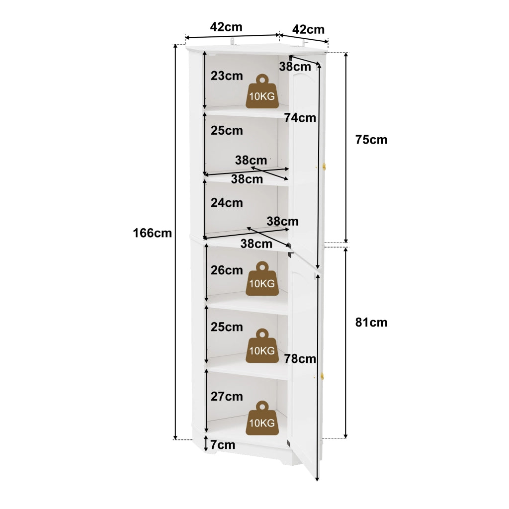 Mobile angolare con 2 ante e ripiani regolabili; salvaspazio per cucina; soggiorno o sala da pranzo; 42×42×166 cm