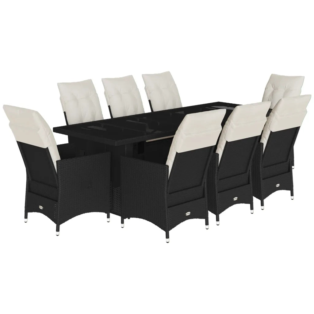 Set BistrÃ² da Giardino 9 pz con Cuscini in Polyrattan Nero