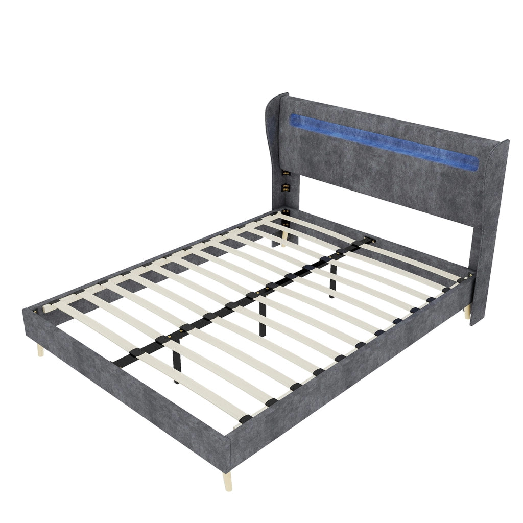Letto matrimoniale con testiera regolabile e LED multicolore; 160 x 200 cm; grigio