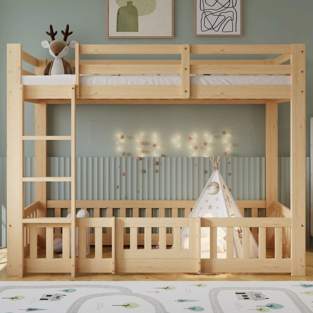 Letto a Castello in Legno di Pino con Scala e Protezione ¨C Xylo ¨C Naturale 90x200