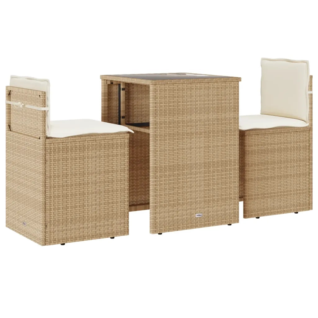 Set da Bistr¨° 3 pz | Set Salotto da Giardino con Cuscini Beige in Polyrattan