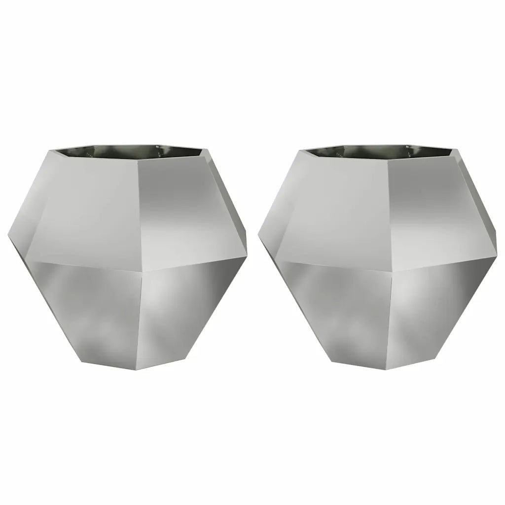 Set di 2 fioriere rettangolari da esterno 100 x 100 x 80 cm in acciaio zincato argento 02_0053101