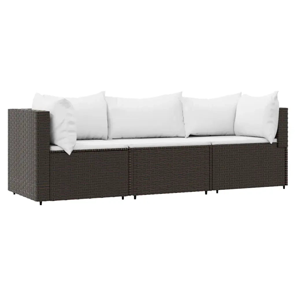 Set Mobili da Giardino 3 pz con Cuscini in Polyrattan Marrone 319750