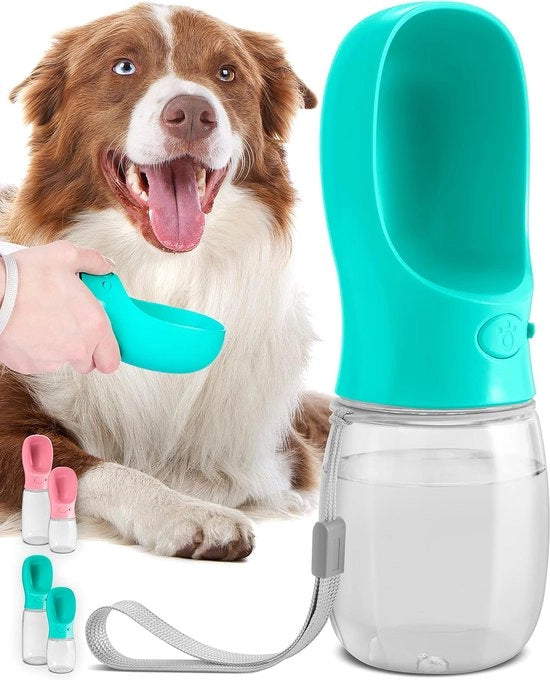 Dispensatore portatile per cani, impermeabile, con beccuccio per animali da compagnia per passeggiate e viaggi, qualità plastica per gatti (350ML, blu)