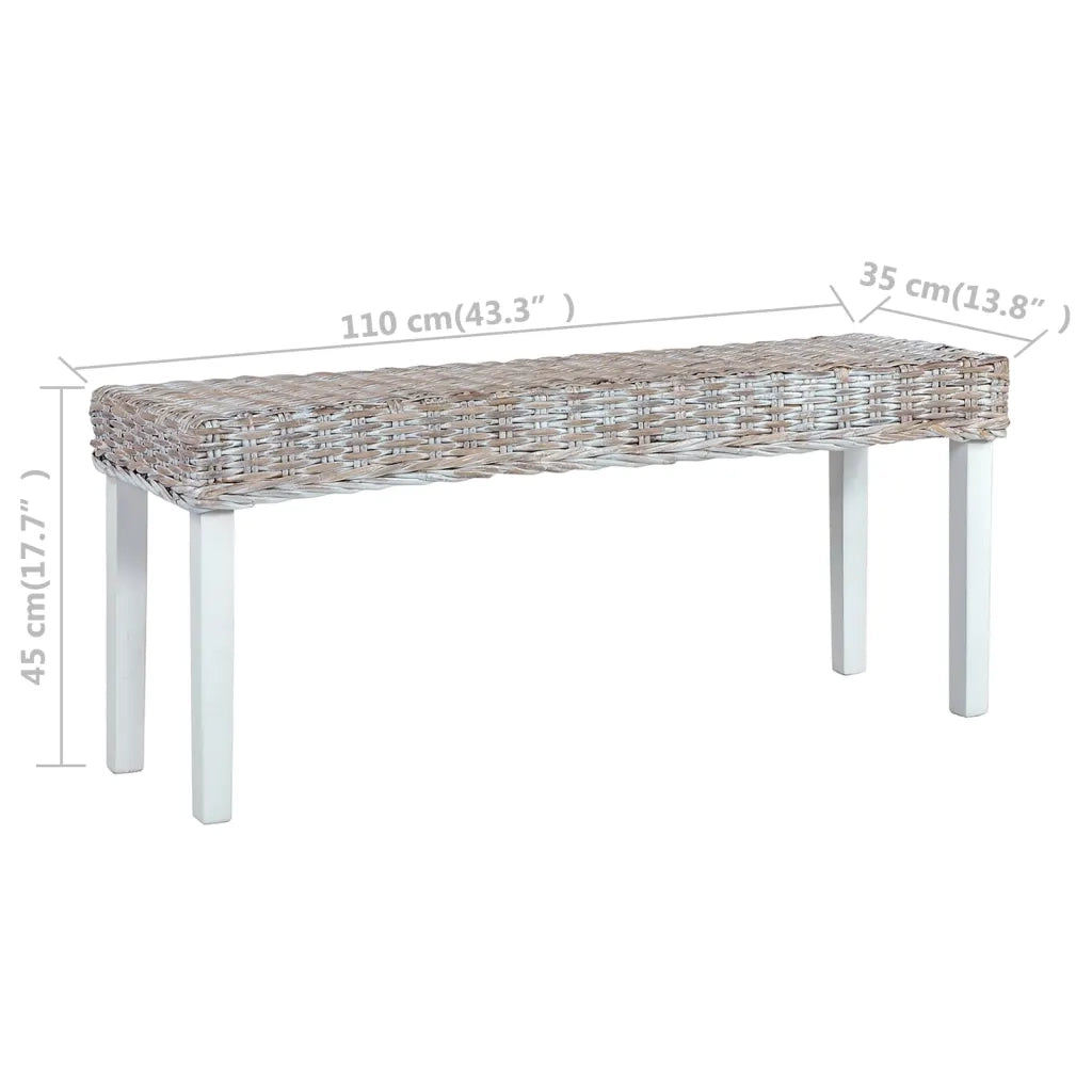 Panca 110 cm Bianca in Rattan Naturale Kubu e Massello di Mango