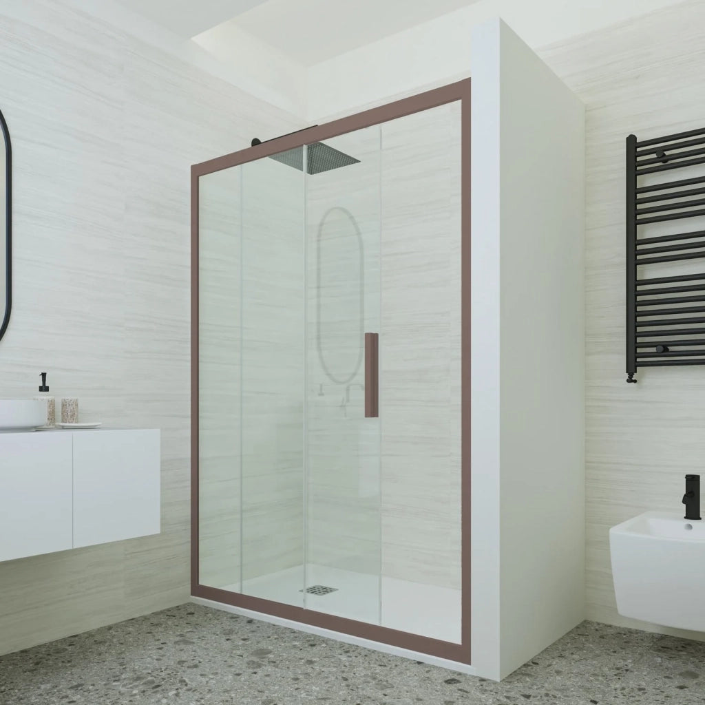 Porta doccia scorrevole 150 CM H 200 Vetro Trasparente Profilo Chocolate mod. Deco