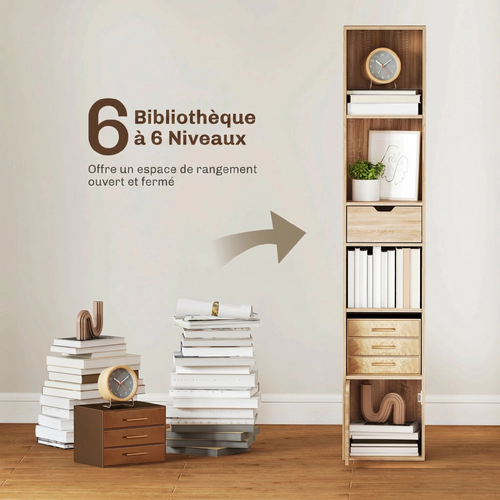 Libreria con cassetti e ripiani aperti ¨C zephmum ¨C naturale 30x24x158 cm