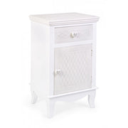 Comodino in MDF un anta un cassetto Bianco CHARLENE 40x32x h69,5 cm