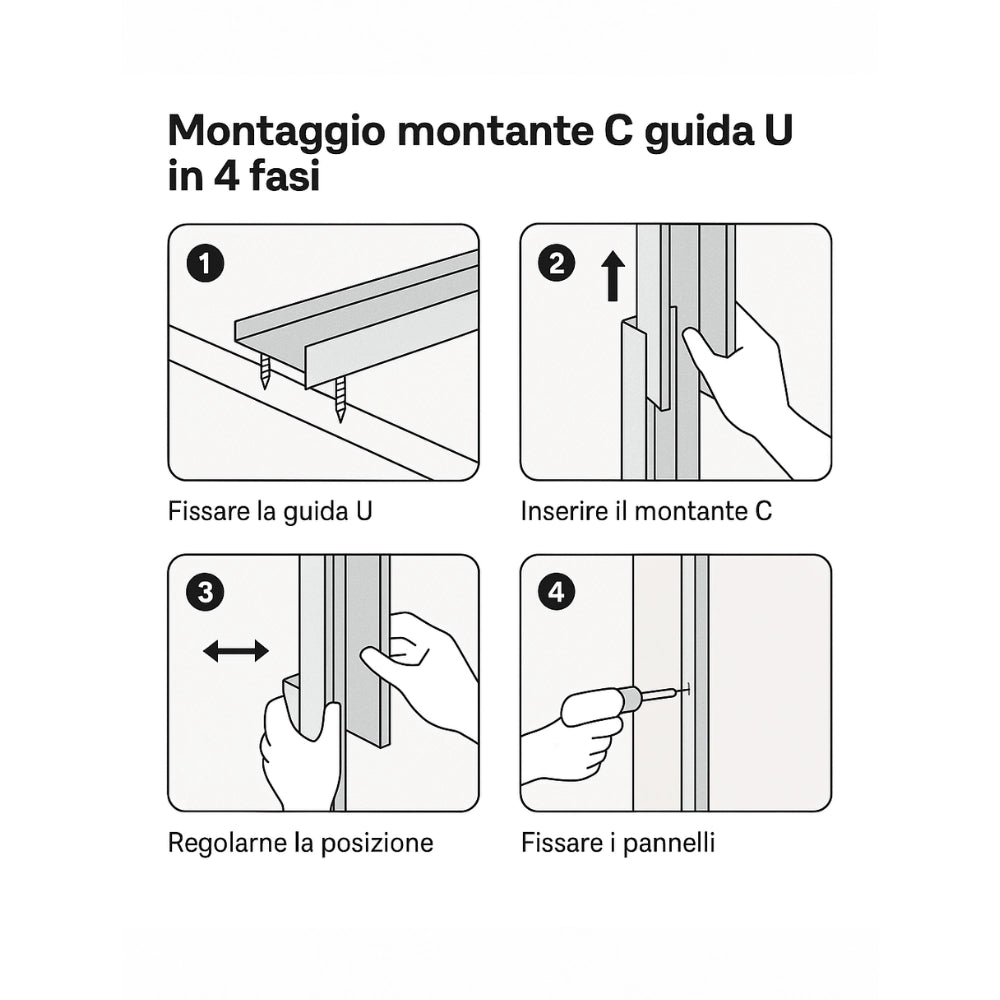 Montante c standard 2 m profilo preforato sp 0,6 mm fissaggio cartongesso 24 pz *** misure 47 x 99 x 50 mm, confezione 1