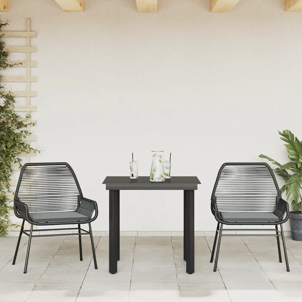 Set da Pranzo da Giardino 3 pz | Set Salotto da Giardino con Cuscini Polyrattan Vetro