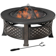Braciere da giardino 2 in 1 con griglia parascintille e attizzatoio, 81 x 81 x 50 cm