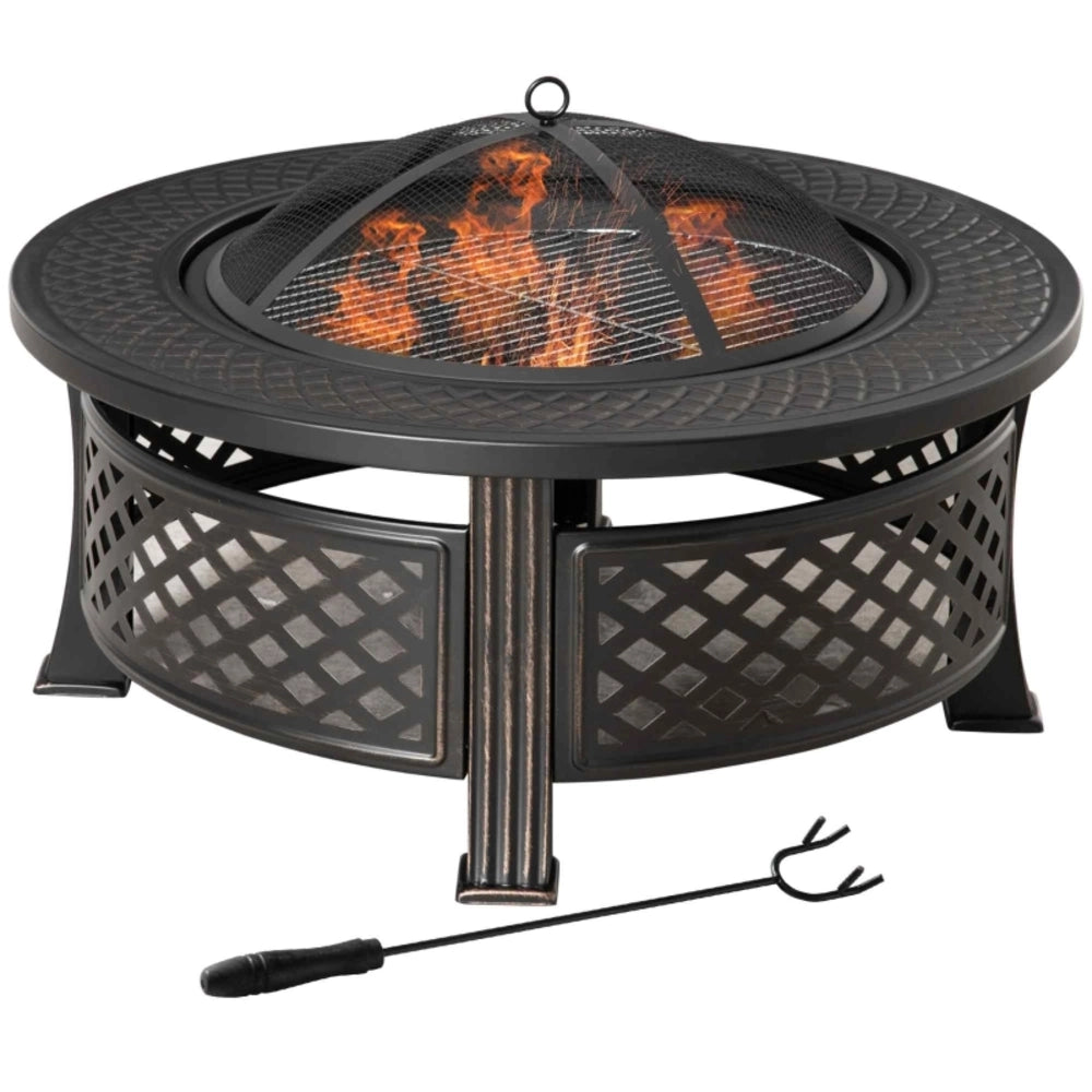 Braciere da giardino 2 in 1 con griglia parascintille e attizzatoio, 81 x 81 x 50 cm
