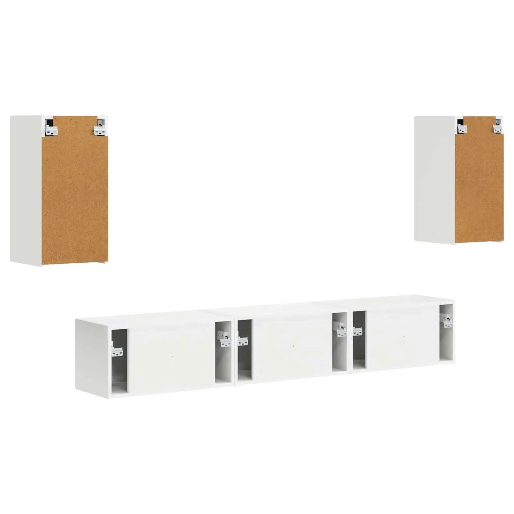 Set mobile TV Montaggio a parete 5 pcs Bianco Legno multistrato