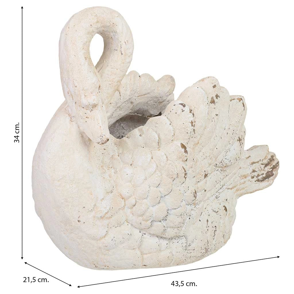 Vaso in resina bianca a forma di cigno, 43,5x21,5x34 cm