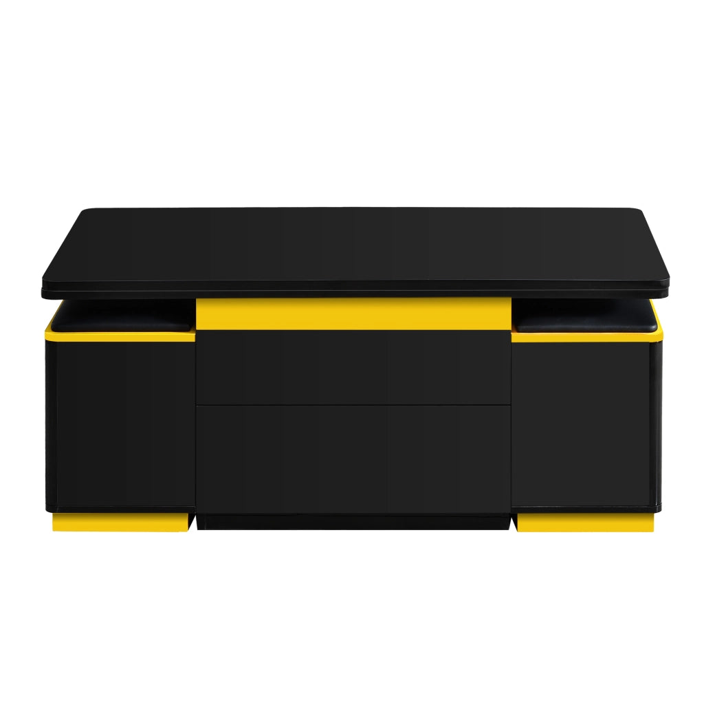 TAVOLINO Alzabile e ribaltabile 100x50x43 cm Nero e Giallo Set con 4 sgabelli