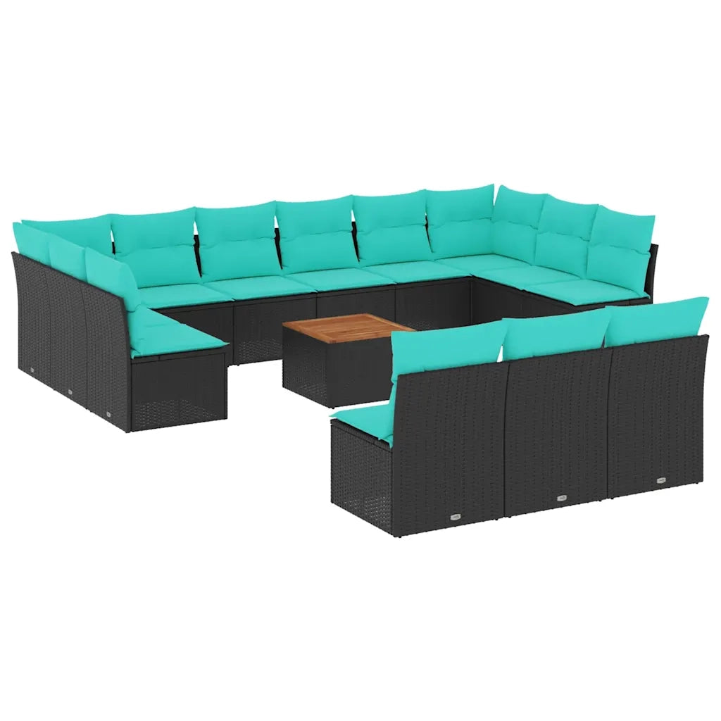 Set Divani da Giardino 14pz con Cuscini in Polyrattan Nero