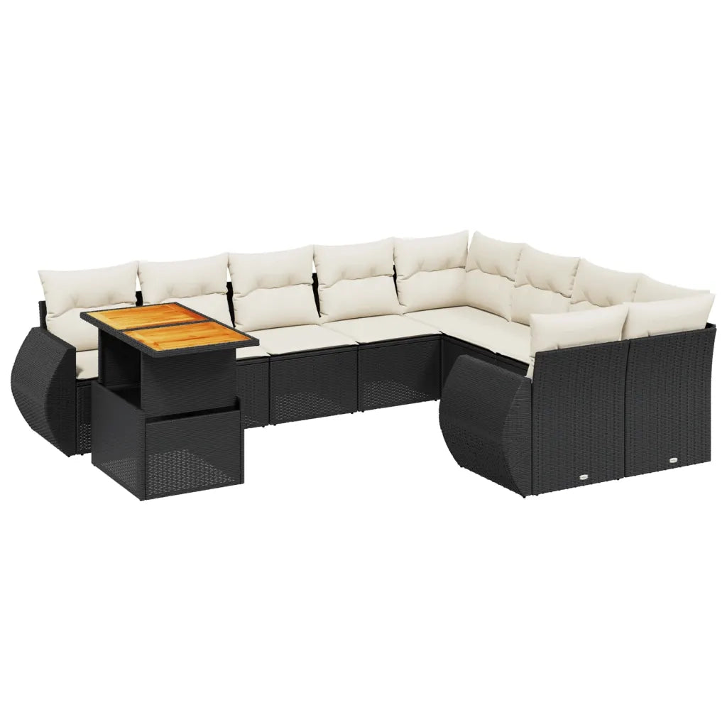 Set Divani da Giardino 10pz con Cuscini in Polyrattan Nero 3272358