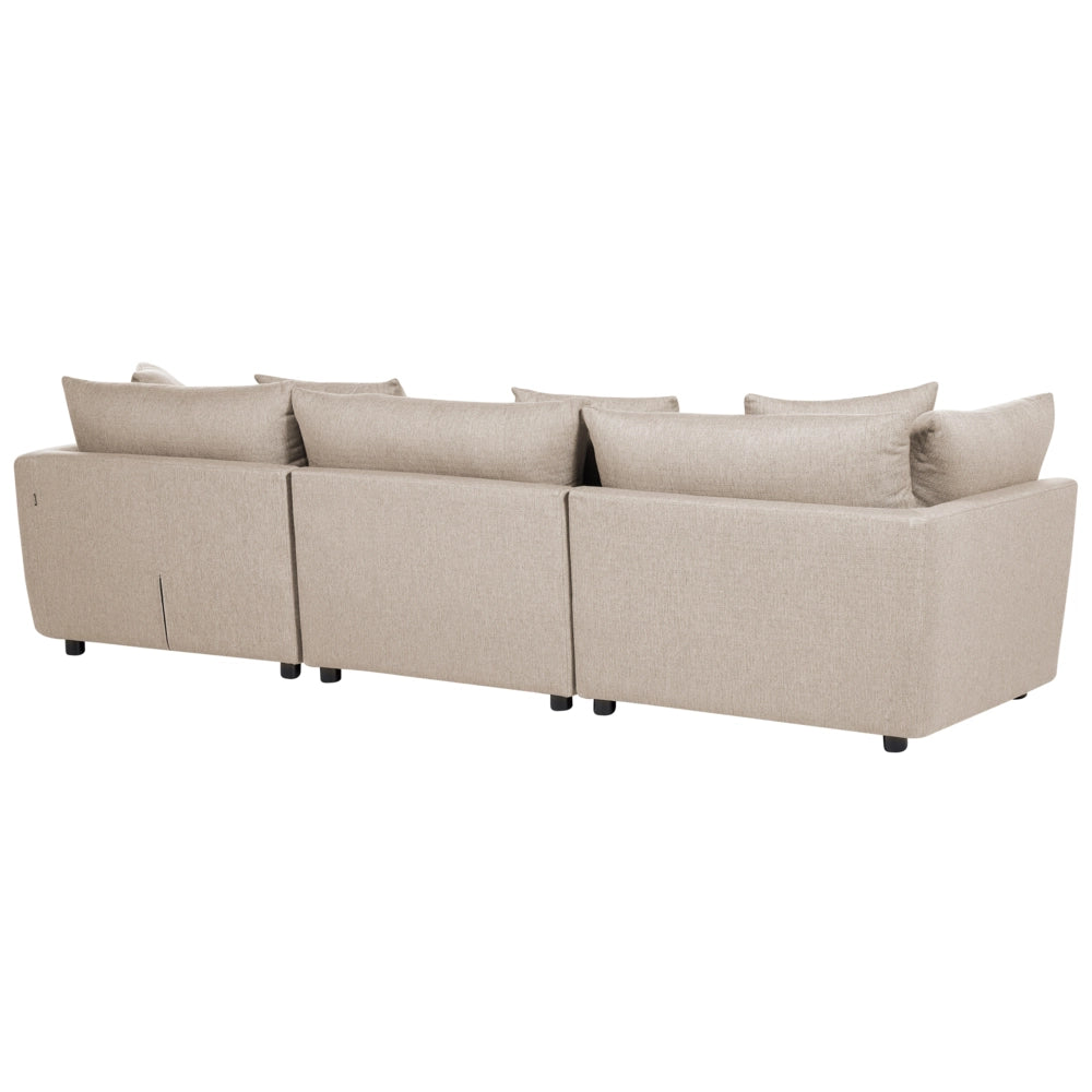 Divano a 3 posti Beige in tessuto poliestere imbottito Divano con poggiapiedi ottomano Cuscini supplementari