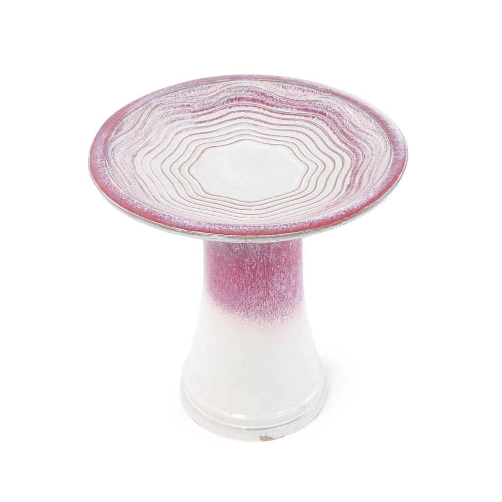 BAGNETTO PER UCCELLI artigianale Ø 43 cm H 45 cm ceramica bianco e rosa