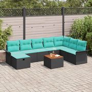 Set Divano da Giardino con cuscino 9 pcs Nero Poly Rattan