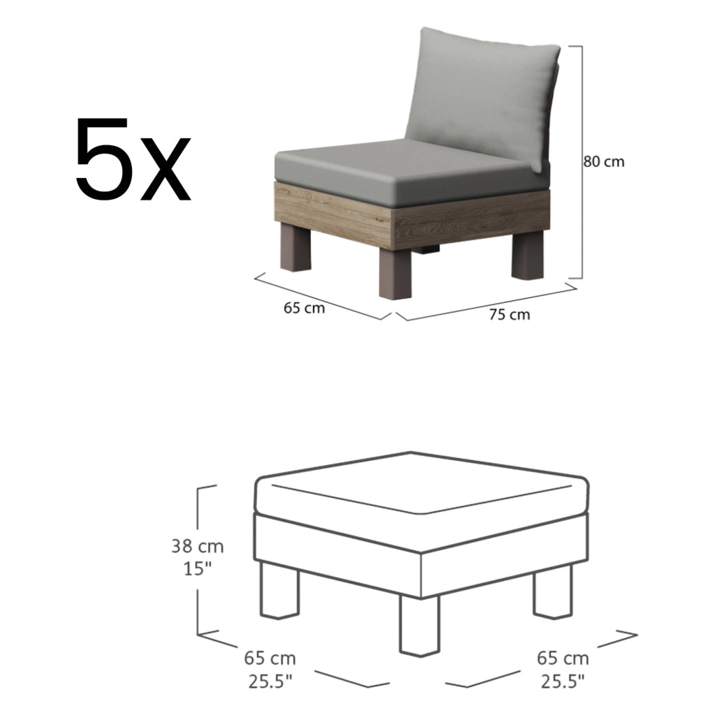 Salottino Outdoor Kendrick, set Salotto da Esterno 5 Posti, Marrone Noce