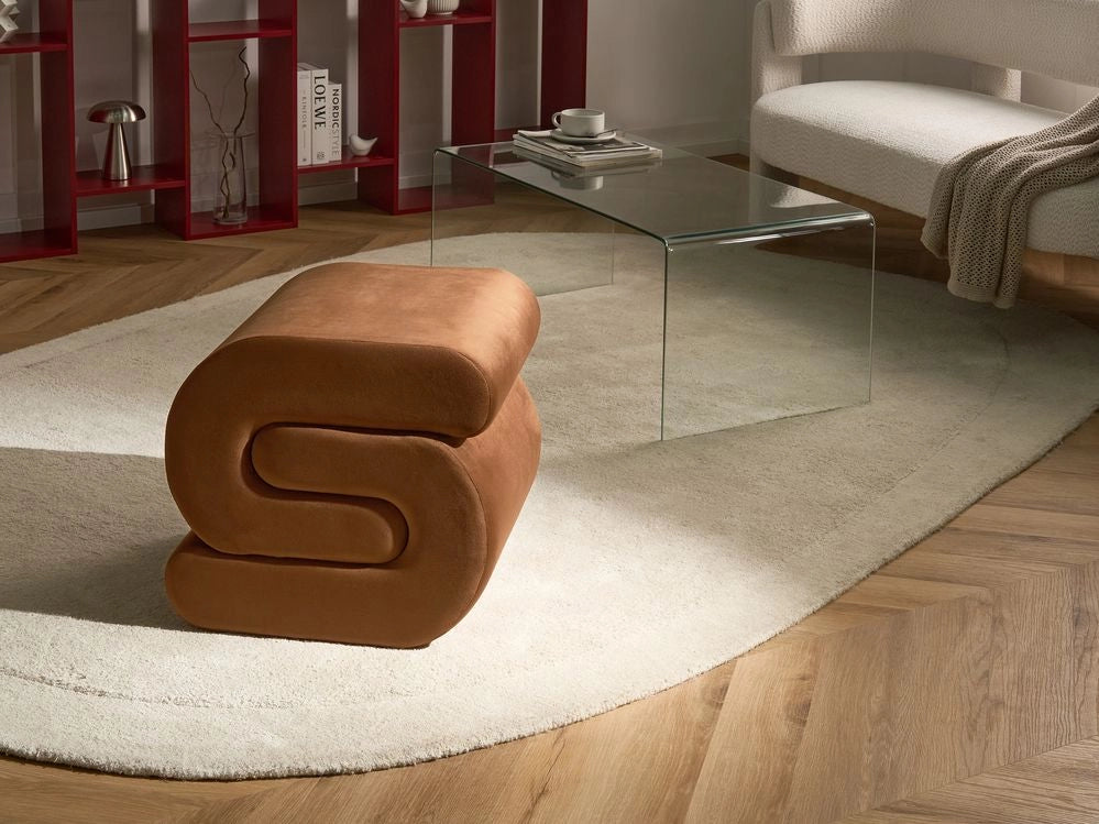 Pouf imbottito in velluto a forma di S marrone oro soggiorno stile moderno