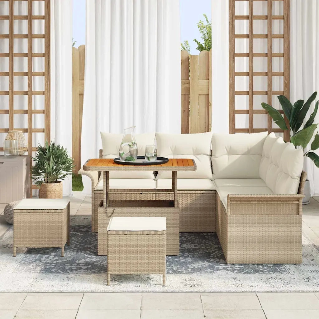 Set Divano da Giardino con cuscino 8 pcs Beige polyrattan 3362136