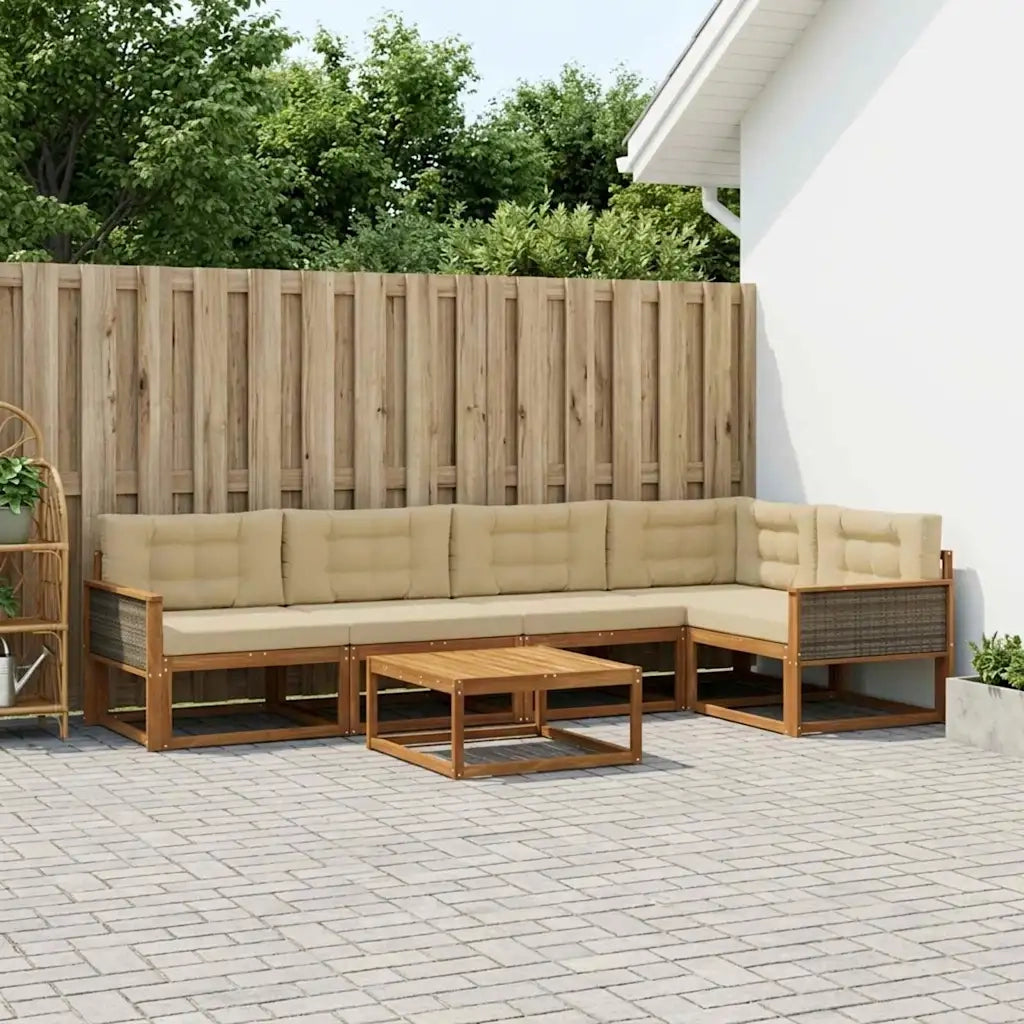 Set di divani da esterno con cuscino 6 pcs Naturale e Beige 3382581