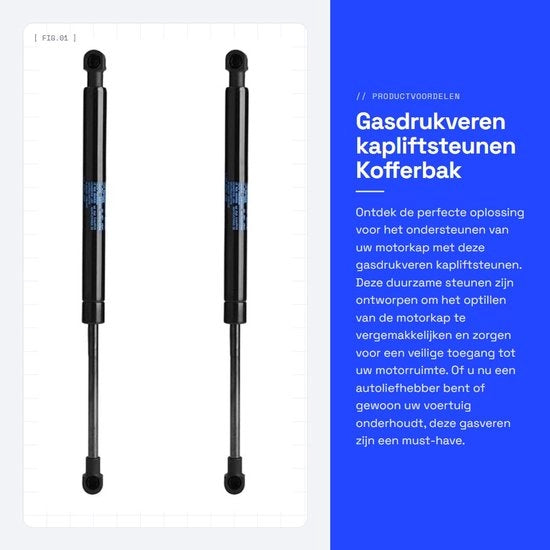 Gasdrukveren per motorkap - Kapliftsteunen per kofferbak - Gasveer per motorkap - Adatto per E36/E46 - Lunghezza 10,44 pollici - Riferimento OE 51238202688 - Motorkapveer per auto