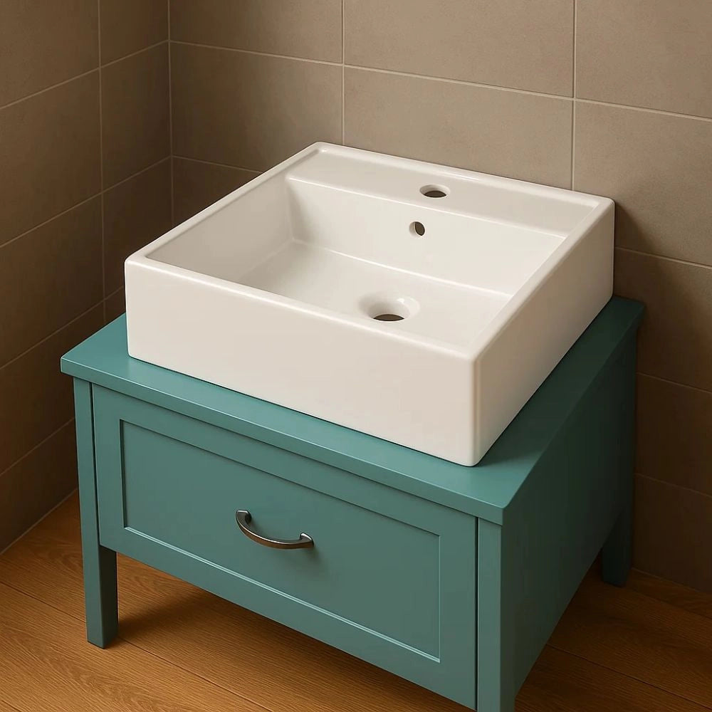 Lavabo d'appoggio ceramica bianco lavandino lavello arredo bagno 2 misure *** misure 46x46x16 cm, confezione 1