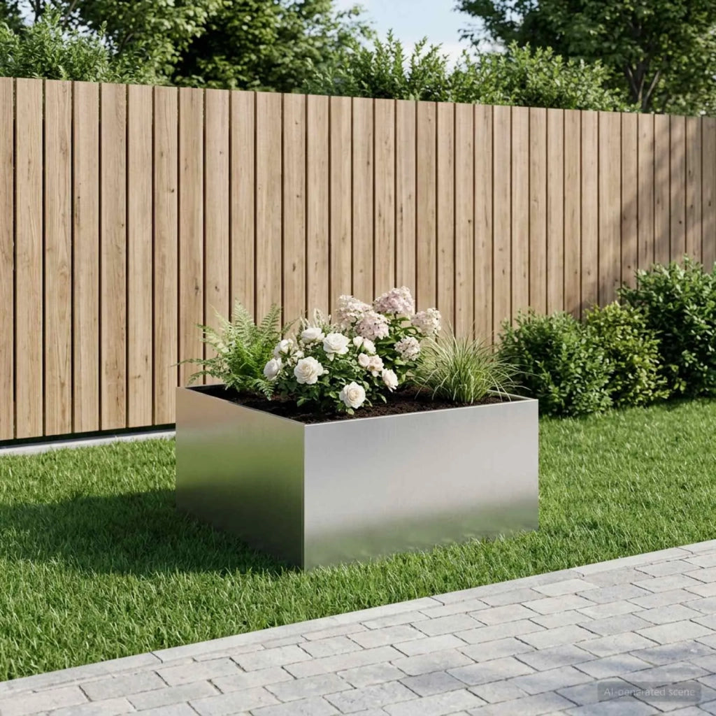 Vaso da giardino Argento 100 x 100 x 40 cm Acciaio Inox 8005128