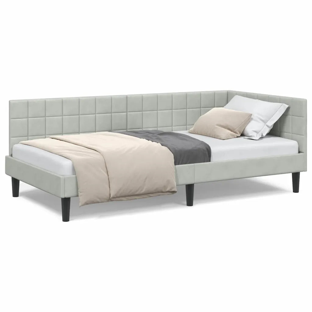 vidaXL Cornice del letto ad angolo Grigio chiaro 90 x 200 cm Velluto