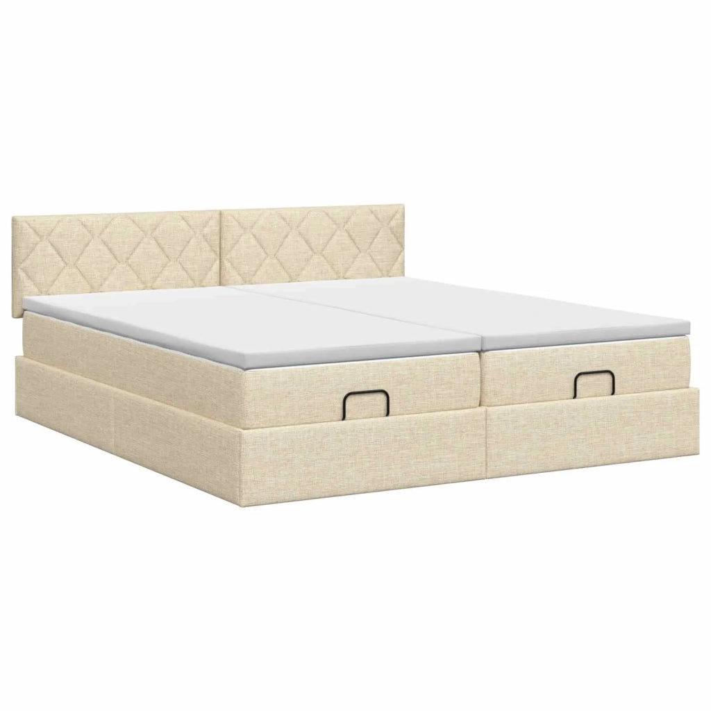 Letto ottomano con materasso con testiera 2 pz Crema Tessuto 3456717
